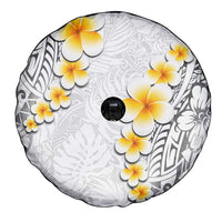 White Tropical Plumeria With Galaxy Polynesian Art Spare Tire Cover