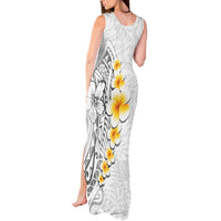 White Tropical Plumeria With Galaxy Polynesian Art Tank Maxi Dress