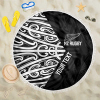 New Zealand Silver Fern Rugby Custom Beach Blanket Maori Koru Go Black Fern - Polynesian Pride