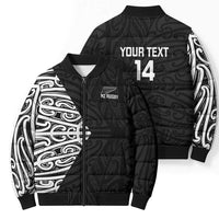 New Zealand Silver Fern Rugby Custom Bomber Puffer Jacket Maori Koru Go Black Fern - Polynesian Pride
