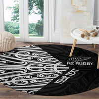 New Zealand Silver Fern Rugby Custom Round Carpet Maori Koru Go Black Fern - Polynesian Pride
