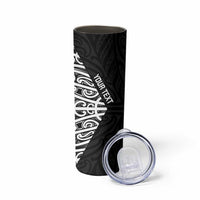 New Zealand Silver Fern Rugby Custom Skinny Tumbler Maori Koru Go Black Fern - Polynesian Pride