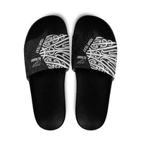 New Zealand Silver Fern Rugby Custom Slide Sandals Maori Koru Go Black Fern LT14 Black - Polynesian Pride