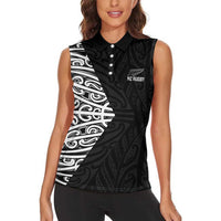 New Zealand Silver Fern Rugby Custom Women Sleeveless Polo Shirt Maori Koru Go Black Fern - Polynesian Pride