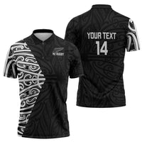New Zealand Silver Fern Rugby Custom Zipper Polo Shirt Maori Koru Go Black Fern - Polynesian Pride