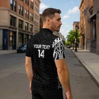 New Zealand Silver Fern Rugby Custom Zipper Polo Shirt Maori Koru Go Black Fern - Polynesian Pride