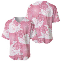 Pink Aloha Hawaii Baseball Jersey Monstera Hibiscus Plumeria Seamless Vibes - Polynesian Pride