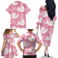 Pink Aloha Hawaii Family Matching Off The Shoulder Long Sleeve Dress and Hawaiian Shirt Monstera Hibiscus Plumeria Seamless Vibes - Polynesian Pride