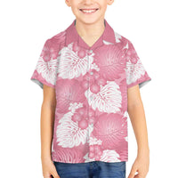 Pink Aloha Hawaii Family Matching Off The Shoulder Long Sleeve Dress and Hawaiian Shirt Monstera Hibiscus Plumeria Seamless Vibes - Polynesian Pride