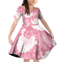 Pink Aloha Hawaii Family Matching Off Shoulder Short Dress and Hawaiian Shirt Monstera Hibiscus Plumeria Seamless Vibes - Polynesian Pride