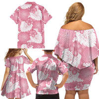 Pink Aloha Hawaii Family Matching Off Shoulder Short Dress and Hawaiian Shirt Monstera Hibiscus Plumeria Seamless Vibes - Polynesian Pride