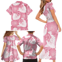 Pink Aloha Hawaii Family Matching Short Sleeve Bodycon Dress and Hawaiian Shirt Monstera Hibiscus Plumeria Seamless Vibes - Polynesian Pride
