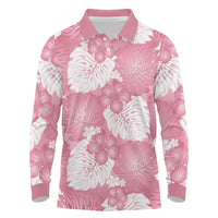 Pink Aloha Hawaii Long Sleeve Polo Shirt Monstera Hibiscus Plumeria Seamless Vibes - Polynesian Pride