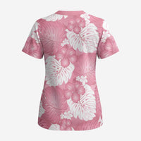 Pink Aloha Hawaii Scrub Top Monstera Hibiscus Plumeria Seamless Vibes - Polynesian Pride