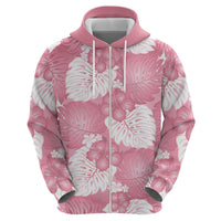 Pink Aloha Hawaii Zip Hoodie Monstera Hibiscus Plumeria Seamless Vibes - Polynesian Pride