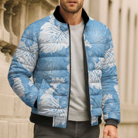 Blue Aloha Hawaii Bomber Puffer Jacket Monstera Hibiscus Plumeria Seamless Vibes - Polynesian Pride