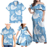 Blue Aloha Hawaii Family Matching Off Shoulder Maxi Dress and Hawaiian Shirt Monstera Hibiscus Plumeria Seamless Vibes - Polynesian Pride