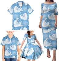 Blue Aloha Hawaii Family Matching Puletasi and Hawaiian Shirt Monstera Hibiscus Plumeria Seamless Vibes - Polynesian Pride