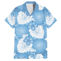 Blue Aloha Hawaii Family Matching Short Sleeve Bodycon Dress and Hawaiian Shirt Monstera Hibiscus Plumeria Seamless Vibes - Polynesian Pride