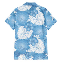 Blue Aloha Hawaii Family Matching Short Sleeve Bodycon Dress and Hawaiian Shirt Monstera Hibiscus Plumeria Seamless Vibes - Polynesian Pride