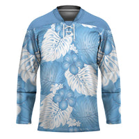 Blue Aloha Hawaii Hockey Jersey Monstera Hibiscus Plumeria Seamless Vibes - Polynesian Pride