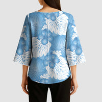 Blue Aloha Hawaii Kimono Sleeve Blouse Monstera Hibiscus Plumeria Seamless Vibes - Polynesian Pride
