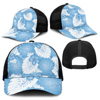 Blue Aloha Hawaii Mesh Trucker Cap Monstera Hibiscus Plumeria Seamless Vibes - Polynesian Pride