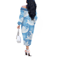 Blue Aloha Hawaii Off The Shoulder Long Sleeve Dress Monstera Hibiscus Plumeria Seamless Vibes - Polynesian Pride