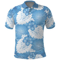 Blue Aloha Hawaii Polo Shirt Monstera Hibiscus Plumeria Seamless Vibes - Polynesian Pride