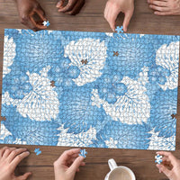 Blue Aloha Hawaii Puzzle Monstera Hibiscus Plumeria Seamless Vibes - Polynesian Pride