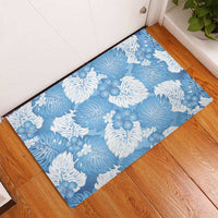 Blue Aloha Hawaii Rubber Doormat Monstera Hibiscus Plumeria Seamless Vibes - Polynesian Pride