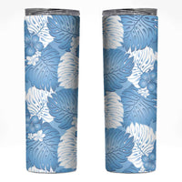 Blue Aloha Hawaii Skinny Tumbler Monstera Hibiscus Plumeria Seamless Vibes - Polynesian Pride
