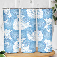 Blue Aloha Hawaii Skinny Tumbler Monstera Hibiscus Plumeria Seamless Vibes - Polynesian Pride