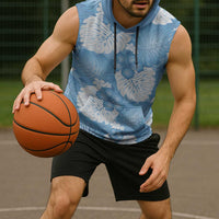 Blue Aloha Hawaii Sleeveless Hoodie Monstera Hibiscus Plumeria Seamless Vibes - Polynesian Pride