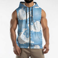 Blue Aloha Hawaii Sleeveless Zip Hoodie Monstera Hibiscus Plumeria Seamless Vibes LT14 - Polynesian Pride