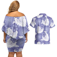 Purple Aloha Hawaii Couples Matching Off Shoulder Short Dress and Hawaiian Shirt Monstera Hibiscus Plumeria Seamless Vibes - Polynesian Pride