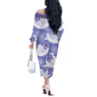 Purple Aloha Hawaii Off The Shoulder Long Sleeve Dress Monstera Hibiscus Plumeria Seamless Vibes - Polynesian Pride