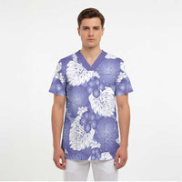 Purple Aloha Hawaii Scrub Top Monstera Hibiscus Plumeria Seamless Vibes - Polynesian Pride