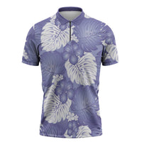 Purple Aloha Hawaii Zipper Polo Shirt Monstera Hibiscus Plumeria Seamless Vibes - Polynesian Pride