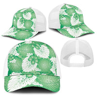 Green Aloha Hawaii Baseball Net Cap Monstera Hibiscus Plumeria Seamless Vibes - Polynesian Pride