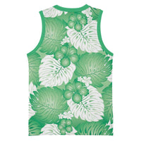Green Aloha Hawaii Basketball Jersey Monstera Hibiscus Plumeria Seamless Vibes - Polynesian Pride