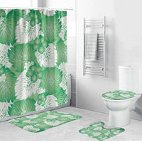 Green Aloha Hawaii Bathroom Set Monstera Hibiscus Plumeria Seamless Vibes - Polynesian Pride