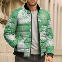 Green Aloha Hawaii Bomber Puffer Jacket Monstera Hibiscus Plumeria Seamless Vibes - Polynesian Pride
