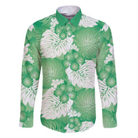 Green Aloha Hawaii Family Matching Off The Shoulder Long Sleeve Dress and Hawaiian Shirt Monstera Hibiscus Plumeria Seamless Vibes - Polynesian Pride