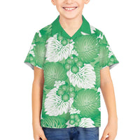 Green Aloha Hawaii Family Matching Off Shoulder Short Dress and Hawaiian Shirt Monstera Hibiscus Plumeria Seamless Vibes - Polynesian Pride
