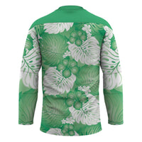 Green Aloha Hawaii Hockey Jersey Monstera Hibiscus Plumeria Seamless Vibes LT14 - Polynesian Pride