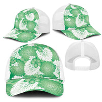 Green Aloha Hawaii Mesh Trucker Cap Monstera Hibiscus Plumeria Seamless Vibes - Polynesian Pride