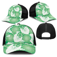 Green Aloha Hawaii Mesh Trucker Cap Monstera Hibiscus Plumeria Seamless Vibes - Polynesian Pride