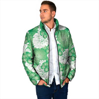 Green Aloha Hawaii Padded Jacket Monstera Hibiscus Plumeria Seamless Vibes - Polynesian Pride