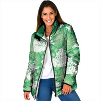 Green Aloha Hawaii Padded Jacket Monstera Hibiscus Plumeria Seamless Vibes - Polynesian Pride